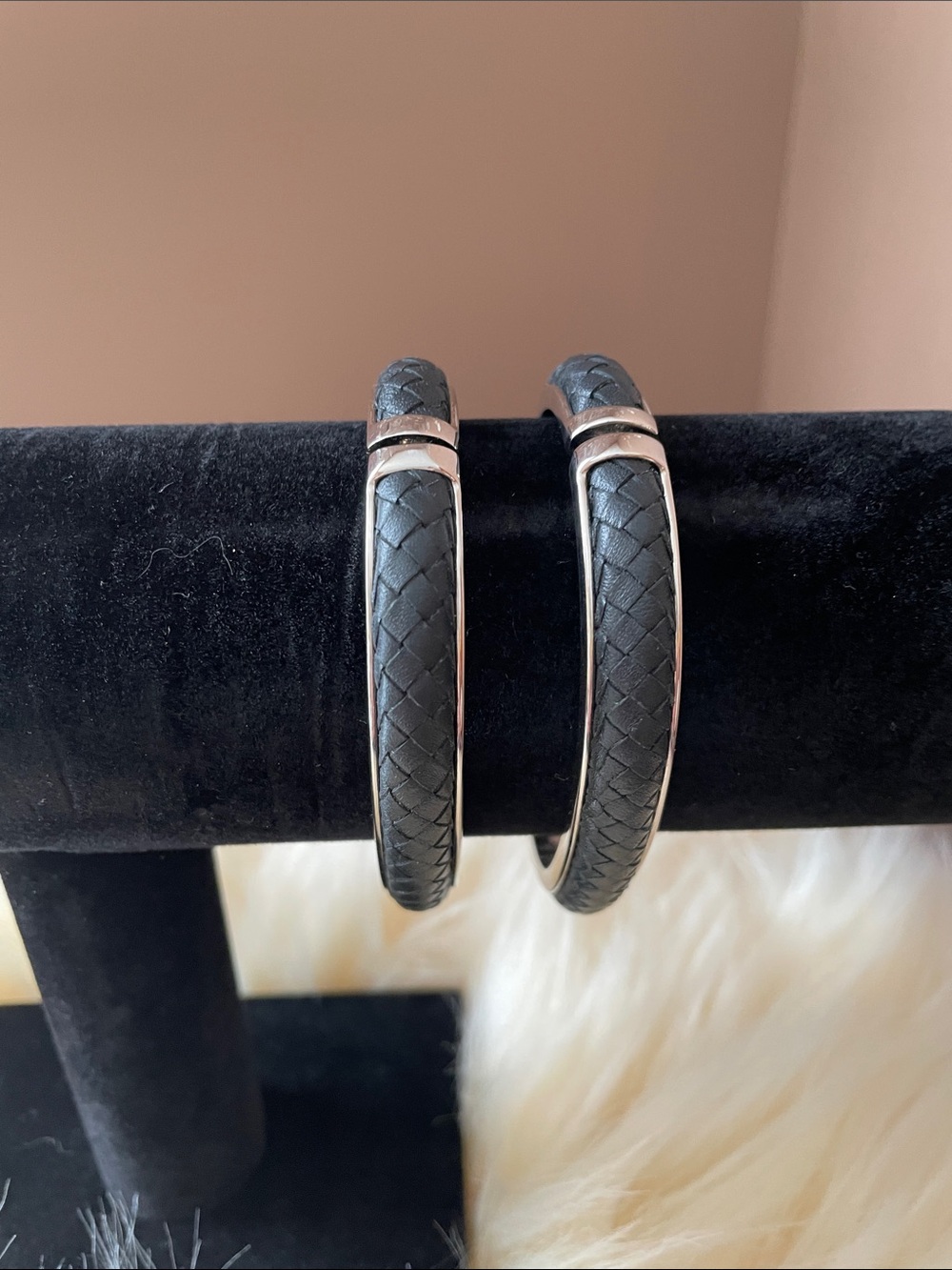 Joan Rivers Black Braided Leather Bangle Bracelet Set